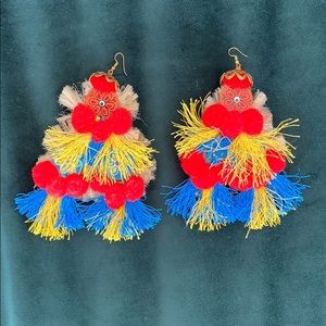 Colorful Pom Pom Crafted Earrings